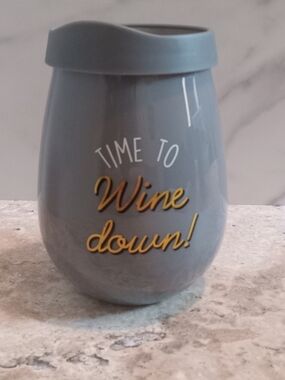Gray Insulated Stemless Wine Tumbler — "Time to Wine Down"